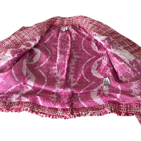 I.C.E. Pink Woven Silk Blend Suit Jacket Blazer Woman Size 6 Jewel Buttons - Picture 10 of 12